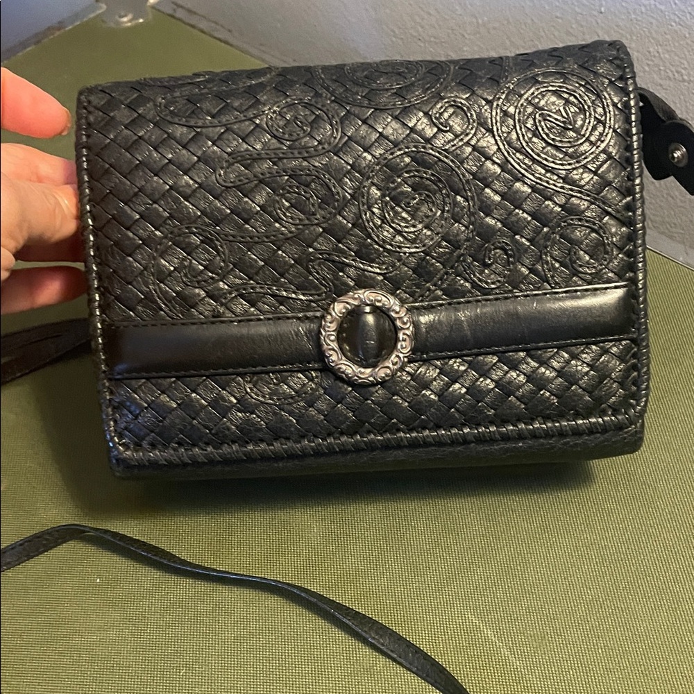 Elegant Black Brighton Woven Leather Crossbody Bag